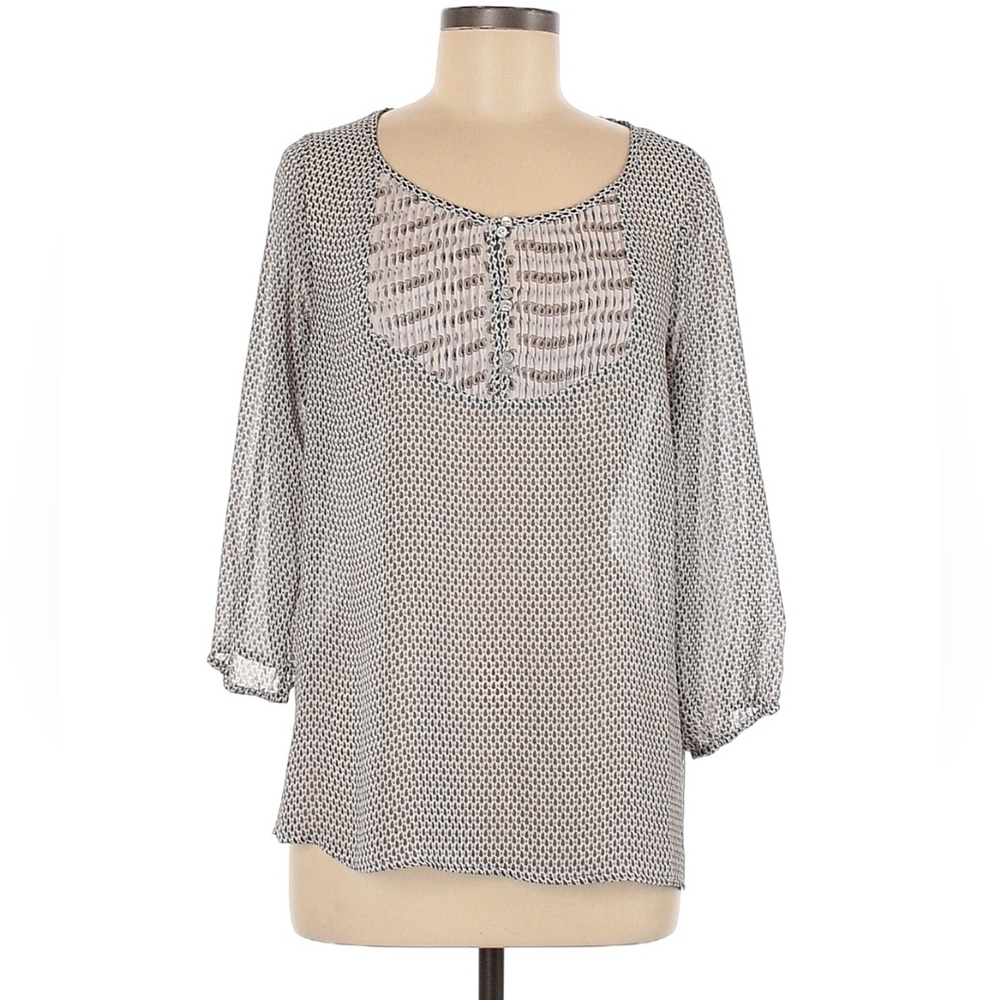 Skies Are Blue Gray White Boho Top Medium